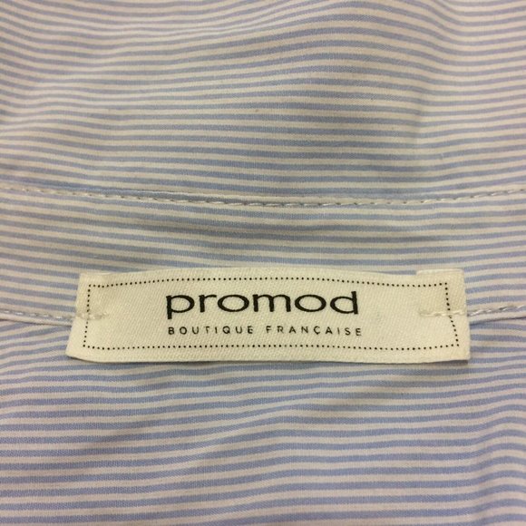 Promod Women Blue White Pinstripe Long Sleeve Button-Down Dress Shirt Long Sz 6 - Picture 8 of 11